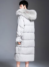 Long Casual Rabbit Fur Hooded Down Jacket