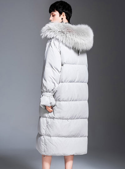 Long Casual Rabbit Fur Hooded Down Jacket