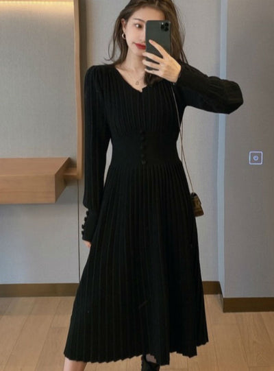 Knitted Dress Women Casual Long Sleeve Vintage Sweater Dress