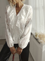 V-neck Ruffled White Shirt