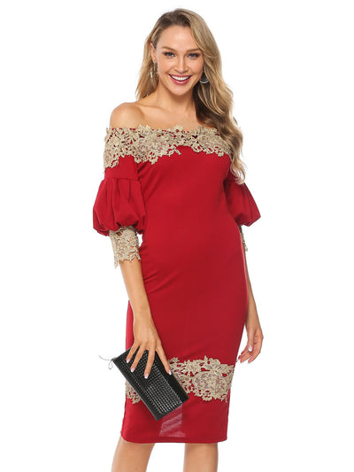 Off the Shoulder Lace Short Sleeve Dress