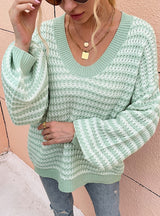 V-neck Pullover Striped Sweater