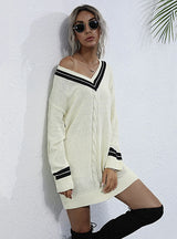 Twist V-neck College Wind Knitted Sweater Dress