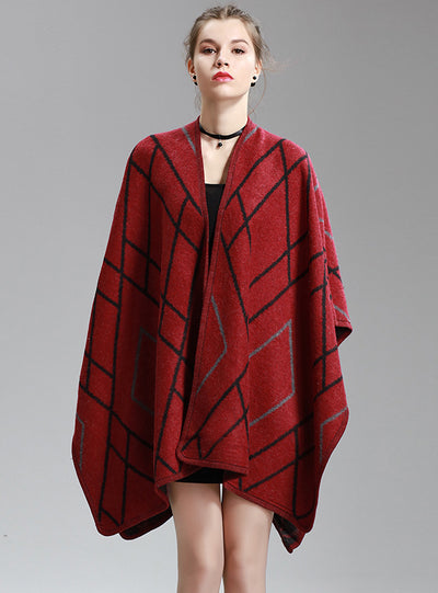 Long Knitted Cardigan Split Napped Jacquard Shawl