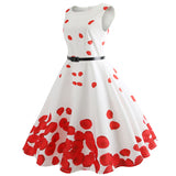 Retro Sleeveless Red Petals Print Dress