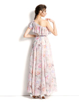 Printed Ruffled Beach Slanted Dress