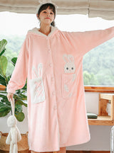 Pink Rabbit Pocket Long Sleeve Winter Nightwear