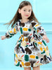 Long Sleeve Cartoon Forest Animals Graffiti Dresses