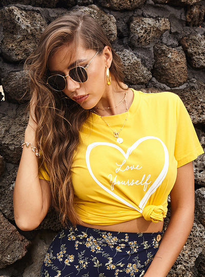 Love Heart Printed Short Sleeve T-shirt