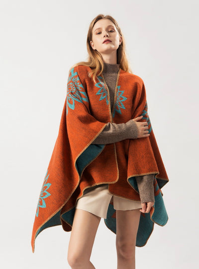 Shawl Dual-purpose Warm Double Cashmere Flower Cape