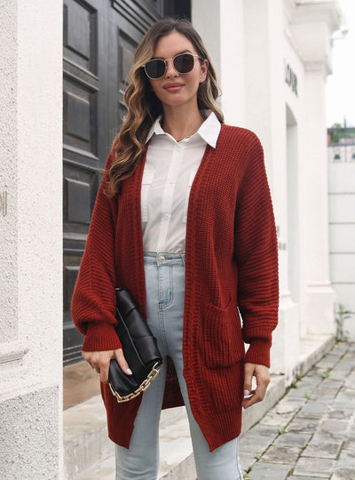 Twist Pocket Long Knitted Loose Cardigan Sweater