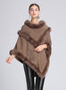 Women Rabbit Fur Collar Shawl Cloak Coat