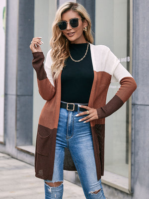 Long Sleeve Color Matching Knitted Cardigan Coat