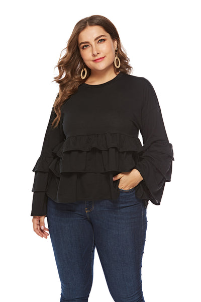 Round Neck Ruffled Long Sleeve Top