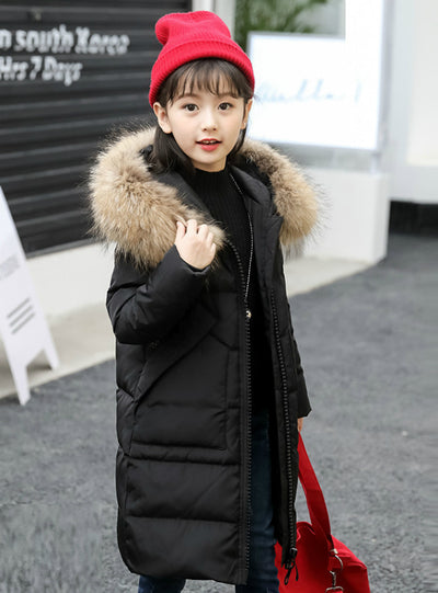 Winter Thicken Parka Real Fur Hooded Children Outerwear Coats