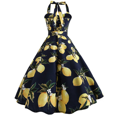 Retro Sleeveless Neck Print Dress