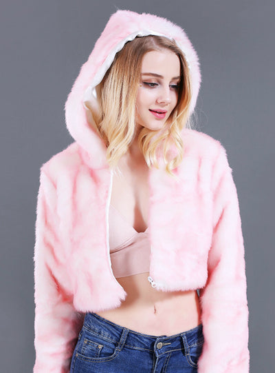 Faux Fur Hooded Coat With Led Light Pink Coat