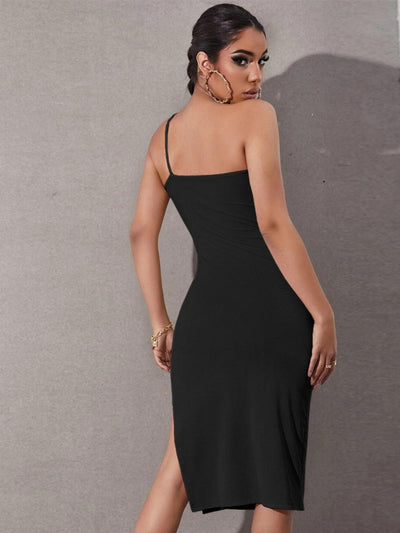 Sexy Split Diagonal Shoulder Sling Dress
