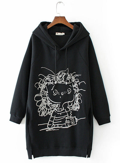 Women Long Hoodie Sweatshirt Pullover Cartoon Dress