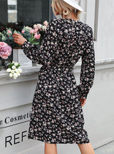 Printed Lace Up Round Neck Floral Dress