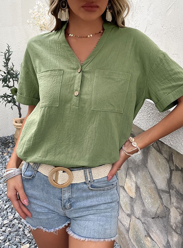 Casual Short Sleeves Pocket Shirt