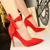 Cashmere Shallow Mouth Pointed Bow Shoes