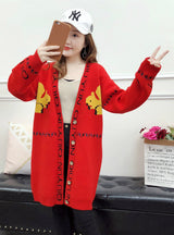 Long Sleeve Mid-Length Knitted Cardigan Thick Coat 