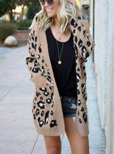 Women'S Long Leopard Cardigan Long Sleeve Sweaters
