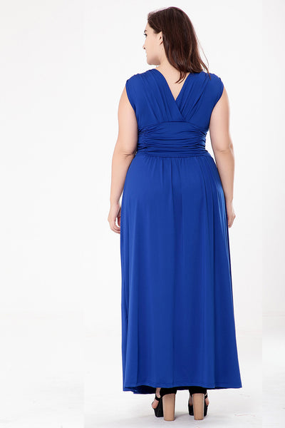 V-neck Sleeveless Pleats Plus Dress