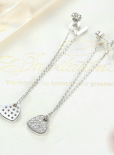 925 Sterling Silver LOVE Long Earrings Heart 