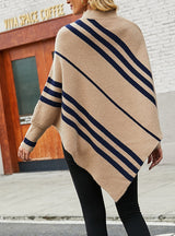 Women's Round Neck Striped Cloak Shawl