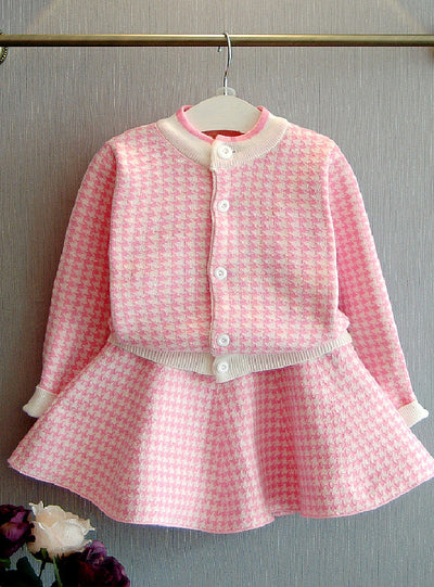 Children's Houndstooth Cardigan Skirt Two Pieces