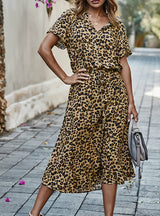 A-line Loose Bohemian Leopard Print Shirt Dress