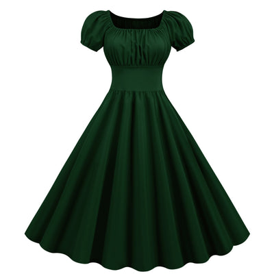 Short-sleeved Square Collar Big Swing Dress