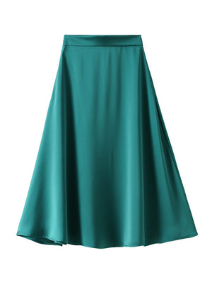 Medium Length Satin Silk Skirt