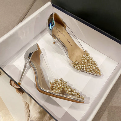 Transparent Pearls Stiletto Heels Shoes