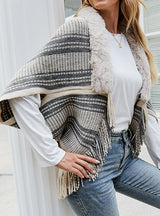 Cape Fringed Cardigan Fur Collar Coat