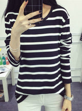 Lady's Shirt Crewneck Stripes Long Sleeve