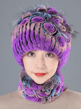 Rabbit Fur Straw Hat Scarf Two-piece Suit