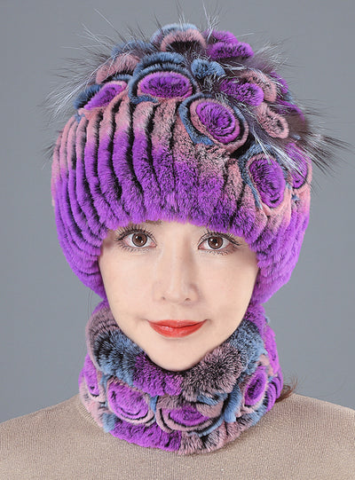 Rabbit Fur Straw Hat Scarf Two-piece Suit