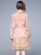 Wooden Ear Design Sweet Floral Chiffon Dress