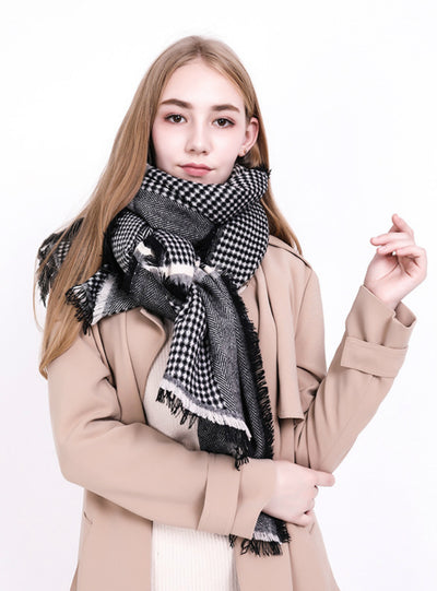 Plaid Thousand Birds Double Scarf Shawl