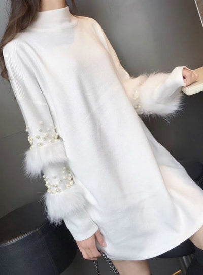 Knitted Dress Loose Pink Long Sleeve Women Sweater