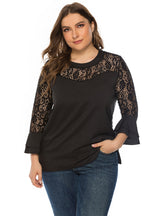 Long Sleeve Lace Stitching Loose Top