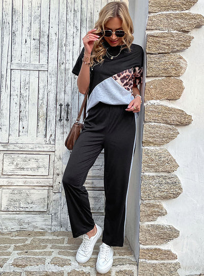 T-shirt Leopard Print Two-piece Set