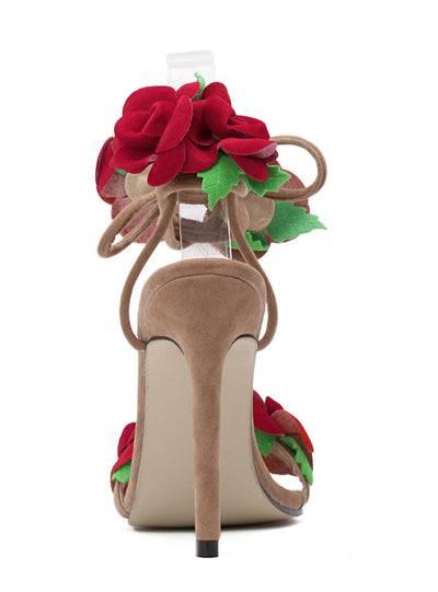 Appliques Ankle Strap Lace Up Shoes High Heels Sandals