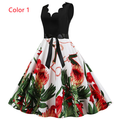 Sleeveless V-neck Burnt Print Dress