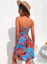 Women Strap Print Pleats Dress