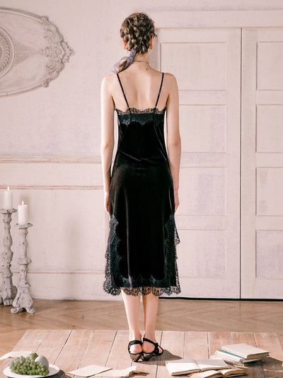 Silk Selvet Lace Strap Stitching Pajamas