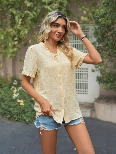 V-neck Chiffon Short-sleeved Shirt